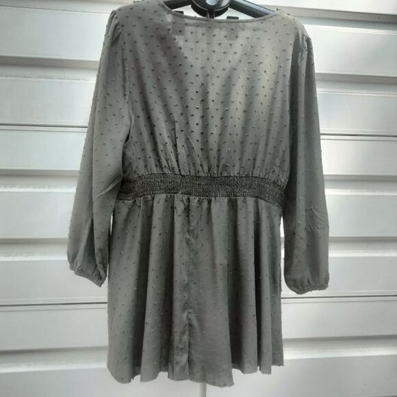 Bloomchic Lace-Trimmed Dress Short Army Green Wrap neck - Picture 6 of 10